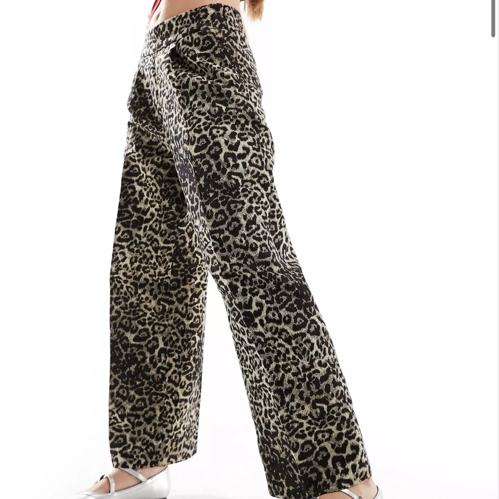 AllSaints Leopard Print Ankle-Length Wide Leg Pants - Black & Cream